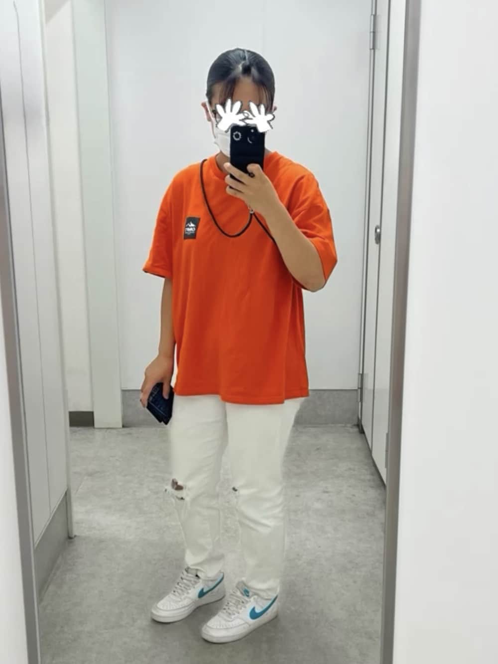 「ストリート系、低身長、夏」｜「CAMP7のアイテム（トップス、オレンジ系）」を使った、Maikaさん（レディース・152cm）の夏コーディネートの1枚目の写真