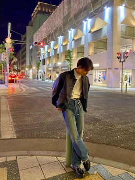 「HARE」｜「アイテム（ライダースジャケット）」を使った、chellさん（メンズ・170cm）の冬コーディネート