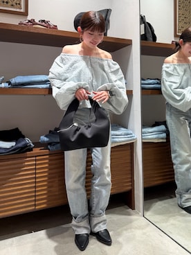 「Ungrid（アングリッド）のギャザーデザインハンドバッグ（ハンドバッグ、ブラック系）」を使った、多田詩音さん（レディース・152cm）の春コーディネート