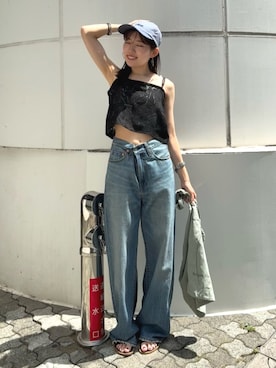 「アイテム（デニムパンツ）」を使った、多田詩音さん（レディース・152cm）の夏コーディネート