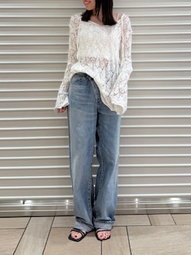 「透かし編みニット」｜多田詩音さん（レディース・152cm）の夏コーディネート