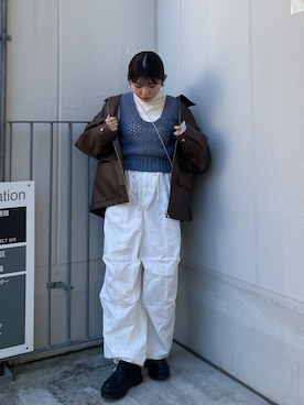 「カーゴパンツコーデ」｜「アイテム（ブルゾン）」を使った、多田詩音さん（レディース・152cm）の冬コーディネート