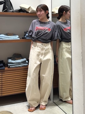「Ungrid（アングリッド）のカーブルーズカラーデニム（デニムパンツ、ホワイト系）」を使った、多田詩音さん（レディース・152cm）の春コーディネート