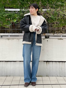 「ムートン」｜「アイテム（ブルゾン）」を使った、多田詩音さん（レディース・152cm）の秋コーディネート