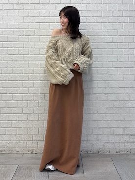 「Ungrid（アングリッド）のピーチ起毛フィットスカート（スカート）」を使った、多田詩音さん（レディース・152cm）の冬コーディネート