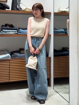 「Ungrid（アングリッド）のカーブルーズカラーデニム（デニムパンツ、ブルー系）」を使った、多田詩音さん（レディース・152cm）の春コーディネート