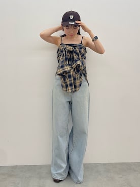 「Ungrid（アングリッド）のチェックルーズシャツ（シャツ/ブラウス）」を使った、多田詩音さん（レディース・152cm）の秋コーディネート
