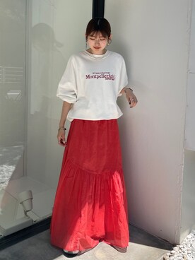 「Ungrid（アングリッド）の【WEB限定】刺繍ロゴルーズスウェット（スウェット）」を使った、多田詩音さん（レディース・152cm）の夏コーディネート
