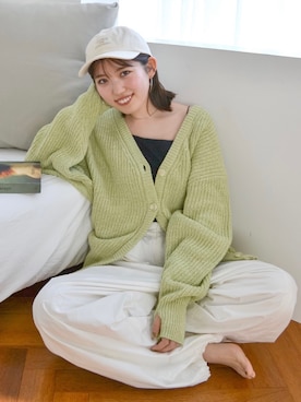 「カーゴパンツコーデ」｜「アイテム（帽子）」を使った、多田詩音さん（レディース・152cm）の冬コーディネート