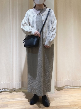 「Samansa Mos2（サマンサ モスモス）のインナー付花柄ジャカードキャミワンピース（ワンピース）」を使った、春さん（レディース・157cm）の冬コーディネート