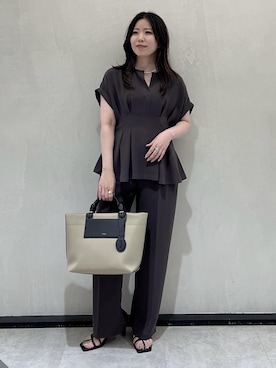 「E'POR（エポール）の【E'POR】BOAT BAG Medium/撥水・軽量・26SS新色（トートバッグ、ベージュ系）」を使った、Hiyoさん（レディース・153cm）の夏コーディネート