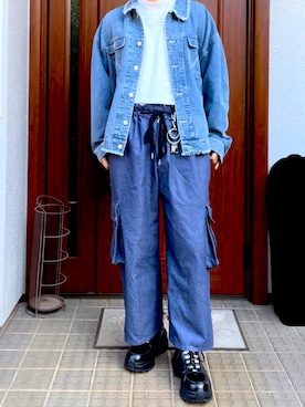 「ブルーコーデ」｜「アイテム（デニムジャケット）」を使った、マルさん（メンズ・172cm）の春コーディネート