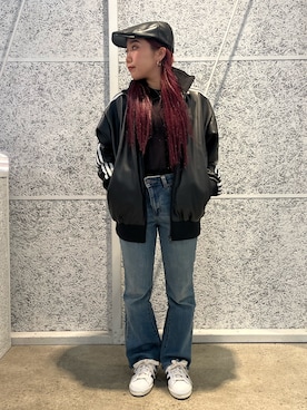 「フェイクレザー」｜「アイテム（ナイロンジャケット）」を使った、nobさん（レディース・149cm）の冬コーディネート