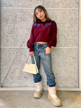 「アイテム（ジャージ、レッド系）」を使った、nobさん（レディース・149cm）の秋コーディネート