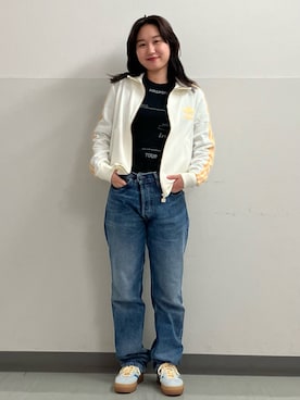 「adidas（アディダス）のプレミアム オリジナルス クレープ トラックトップ / トラックジャケット / アディダスオリジナルス adidas Originals（ジャージ、ホワイト系）」を使った、HYさん（レディース・161cm）の春コーディネート