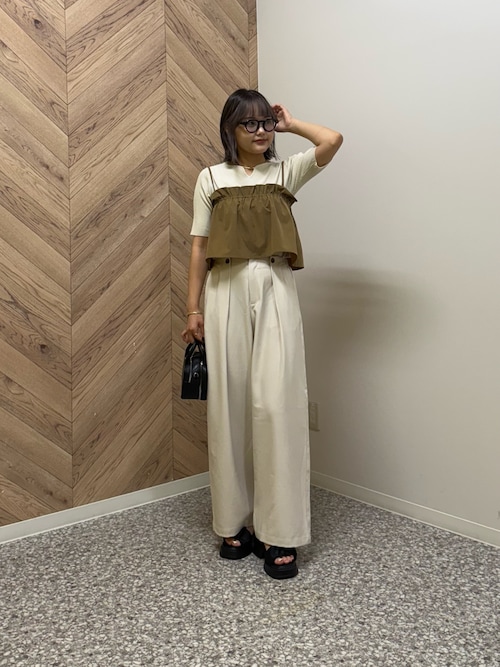 前後2WAY5分袖キーネックリブニット