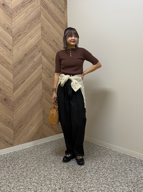 前後2WAY5分袖キーネックリブニット