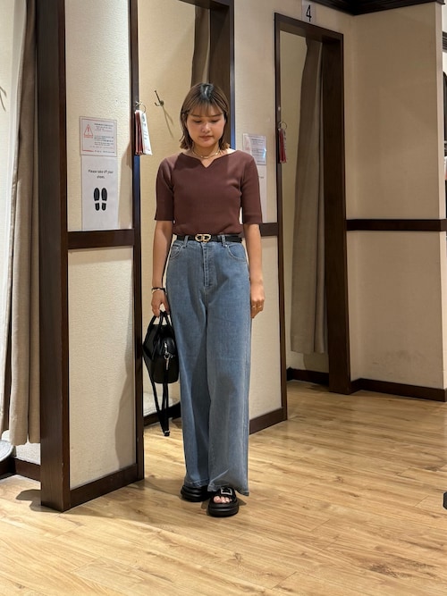 前後2WAY5分袖キーネックリブニット