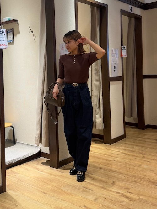 前後2WAY5分袖キーネックリブニット