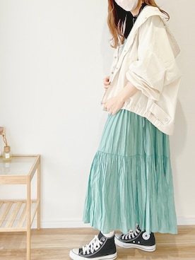「アイテム（マウンテンパーカー、ホワイト系）」を使った、unichan74さん（レディース・153cm）の春コーディネート