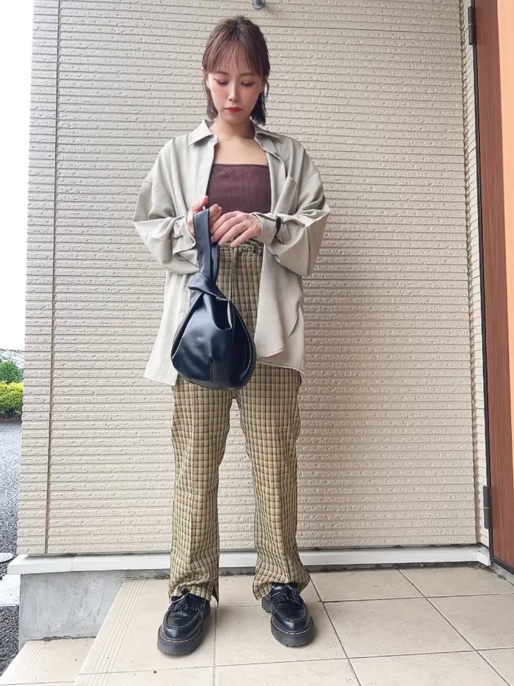 パンツ Kastane check velours skirt pants SET Kastane（カスタネ）の「チェックSETUPピンタックパンツ
