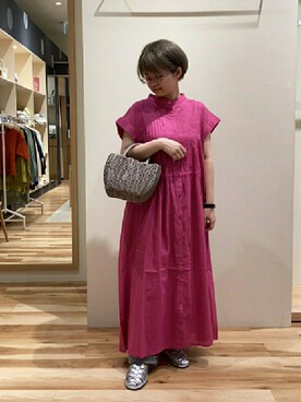 「Samansa Mos2（サマンサ モスモス）の【S/XLサイズ WEB限定】メッシュサンダル（サンダル、シルバー系）」を使った、あおさん（レディース・151cm）の夏コーディネート