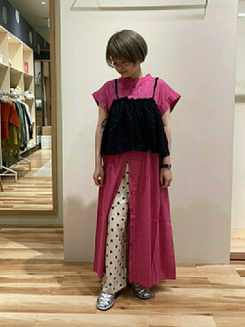 「Samansa Mos2（サマンサ モスモス）の【S/XLサイズ WEB限定】メッシュサンダル（サンダル、シルバー系）」を使った、あおさん（レディース・151cm）の夏コーディネート