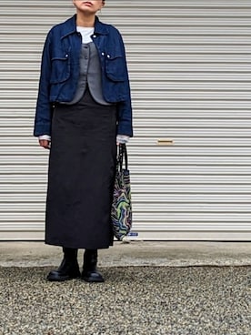 「タイトスカート」｜「アイテム（ベスト、グレー系）」を使った、midoさん（レディース・164cm）の秋コーディネート