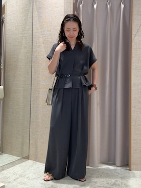 「Jena espace merveilleux(ジェナ エスパスメルヴェイユ)のスキッパーセットアップ(ワンピース、グレー系)」を使った、akane.mさん(レディース・162cm)の夏コーディネート