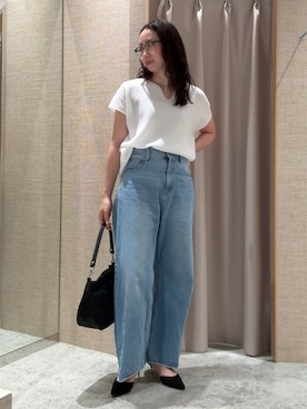 「Jena espace merveilleux(ジェナ エスパスメルヴェイユ)のカタアゼフレンチニット(ニット/セーター、ホワイト系)」を使った、akane.mさん(レディース・162cm)の夏コーディネート