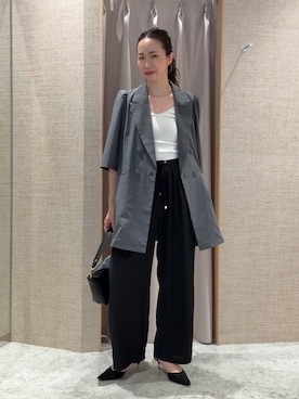 「Jena espace merveilleux(ジェナ エスパスメルヴェイユ)のタックイージーパンツ(その他パンツ、ブラック系)」を使った、akane.mさん(レディース・162cm)の夏コーディネート