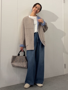 「アイテム（ノーカラージャケット）」を使った、akane.mさん（レディース・162cm）の秋コーディネート