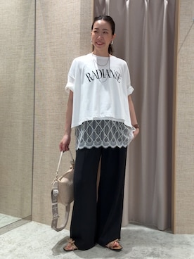 「Jena espace merveilleux(ジェナ エスパスメルヴェイユ)の【2サイズ展開/WEB限定カラー有】トロミイージーパンツ(その他パンツ、ブラック系)」を使った、akane.mさん(レディース・162cm)の春コーディネート