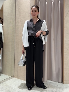 「Jena espace merveilleux(ジェナ エスパスメルヴェイユ)の【春ニット】ギマライクカタアゼVニット(ニット/セーター、ホワイト系)」を使った、akane.mさん(レディース・162cm)の春コーディネート