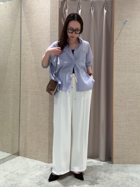 「Jena espace merveilleux(ジェナ エスパスメルヴェイユ)の【サラッと快適】バックシャーリングシャツ(シャツ/ブラウス、パープル系)」を使った、akane.mさん(レディース・162cm)の春コーディネート