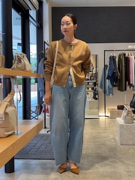 「Jena espace merveilleux（ジェナ　エスパスメルヴェイユ）の袖ビハイメッシュカーディガン（ニット/セーター、イエロー系）」を使った、akane.mさん（レディース・162cm）の夏コーディネート