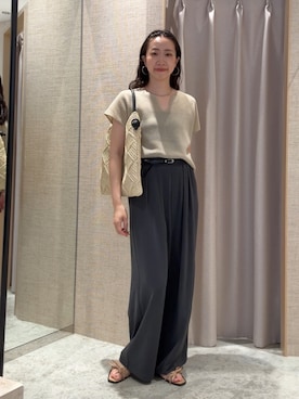 「Jena espace merveilleux(ジェナ エスパスメルヴェイユ)のカタアゼフレンチニット(ニット/セーター、ベージュ系)」を使った、akane.mさん(レディース・162cm)の夏コーディネート