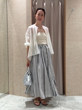 「Jena espace merveilleux(ジェナ エスパスメルヴェイユ)の綿ボイルギャザーフレアSK(スカート、ブラック系)」を使った、akane.mさん(レディース・162cm)の夏コーディネート