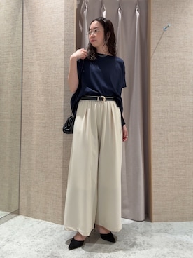 「Jena espace merveilleux(ジェナ エスパスメルヴェイユ)のテンセルイージーワイドPT(その他パンツ、ホワイト系)」を使った、akane.mさん(レディース・162cm)の春コーディネート