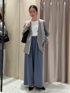 「Jena espace merveilleux(ジェナ エスパスメルヴェイユ)のテンセルイージーワイドPT(その他パンツ、ブルー系)」を使った、akane.mさん(レディース・162cm)の春コーディネート