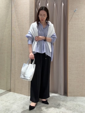 「Jena espace merveilleux(ジェナ エスパスメルヴェイユ)の【サラッと快適】バックシャーリングシャツ(シャツ/ブラウス、パープル系)」を使った、akane.mさん(レディース・162cm)の春コーディネート