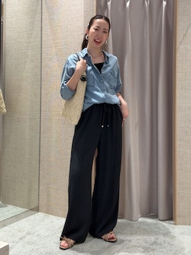 「Jena espace merveilleux(ジェナ エスパスメルヴェイユ)の【2サイズ展開/WEB限定カラー有】トロミイージーパンツ(その他パンツ、ブラック系)」を使った、akane.mさん(レディース・162cm)の夏コーディネート