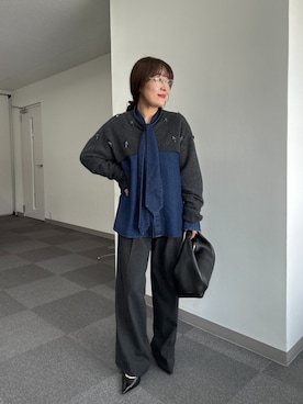 「GALLARDAGALANTE（ガリャルダガランテ）のデニムボウタイブラウス（シャツ/ブラウス）」を使った、ggnakamuradesuさん（レディース・156cm）の秋コーディネート