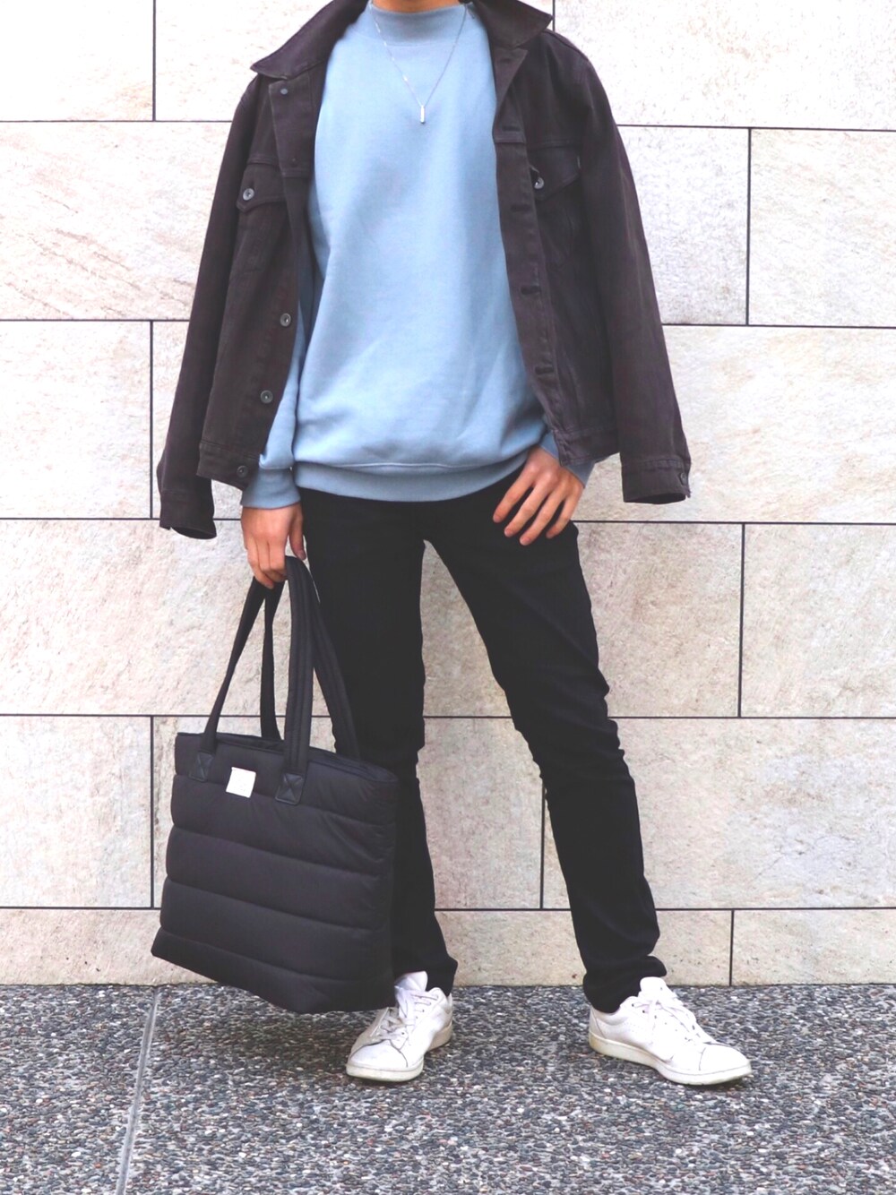 「秋のコーデ、プチプラコーデ、ジャケット、おしゃれさんと繋がりたい、GUSCIO、GUSCIO UOMO、POUTOJOURU、いいね、save、フォローお願いします🤑、シンプルコーデ、GU」｜「GUSCIOのアイテム（バッグ、ブラック系）」を使った、けんTea☕️さん（メンズ・170cm）の秋コーディネートの1枚目の写真