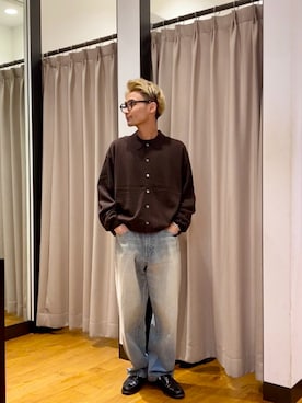 「crepuscule（クレプスキュール）の『別注』crepuscule×URBAN RESEARCH　H-G Knit Shirts（ニット/セーター、ブラウン系）」を使った、ryutoさん（メンズ・163cm）の秋コーディネート