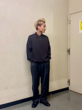 「URBAN RESEARCH（アーバンリサーチ）のCASH FEEL W/MID ニットポロ（ニット/セーター、ブラウン系）」を使った、ryutoさん（メンズ・163cm）の秋コーディネート