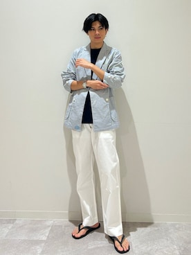 「アイテム（テーラードジャケット、ブルー系）」を使った、藤井さん（メンズ・171cm）の夏コーディネート