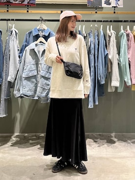 「BAYFLOW（ベイフロー）のアイテム（帽子）」を使った、Haruneさん（レディース・167cm）の春コーディネート