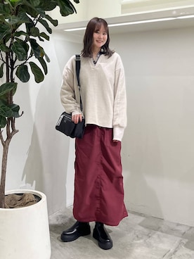「BAYFLOW（ベイフロー）の[ストレッチ入り]裏起毛ベイカースカート（スカート）」を使った、Haruneさん（レディース・167cm）の秋コーディネート