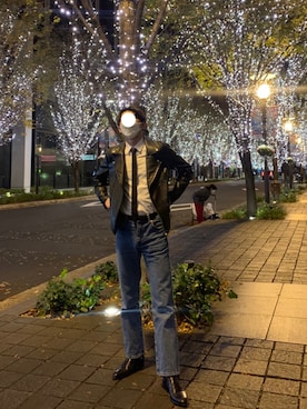 「SAINT LAURENT PARIS（サンローランパリ）のアイテム（ネクタイ）」を使った、00ryu01さん（メンズ・179cm）の秋コーディネート